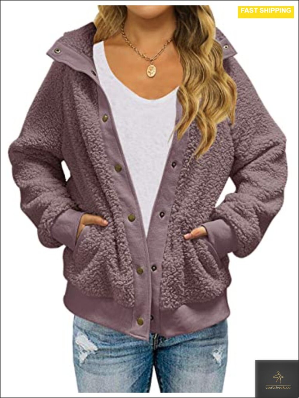 Fleece Sherpa Button Down Jacket Warm Winter Coat with Pockets